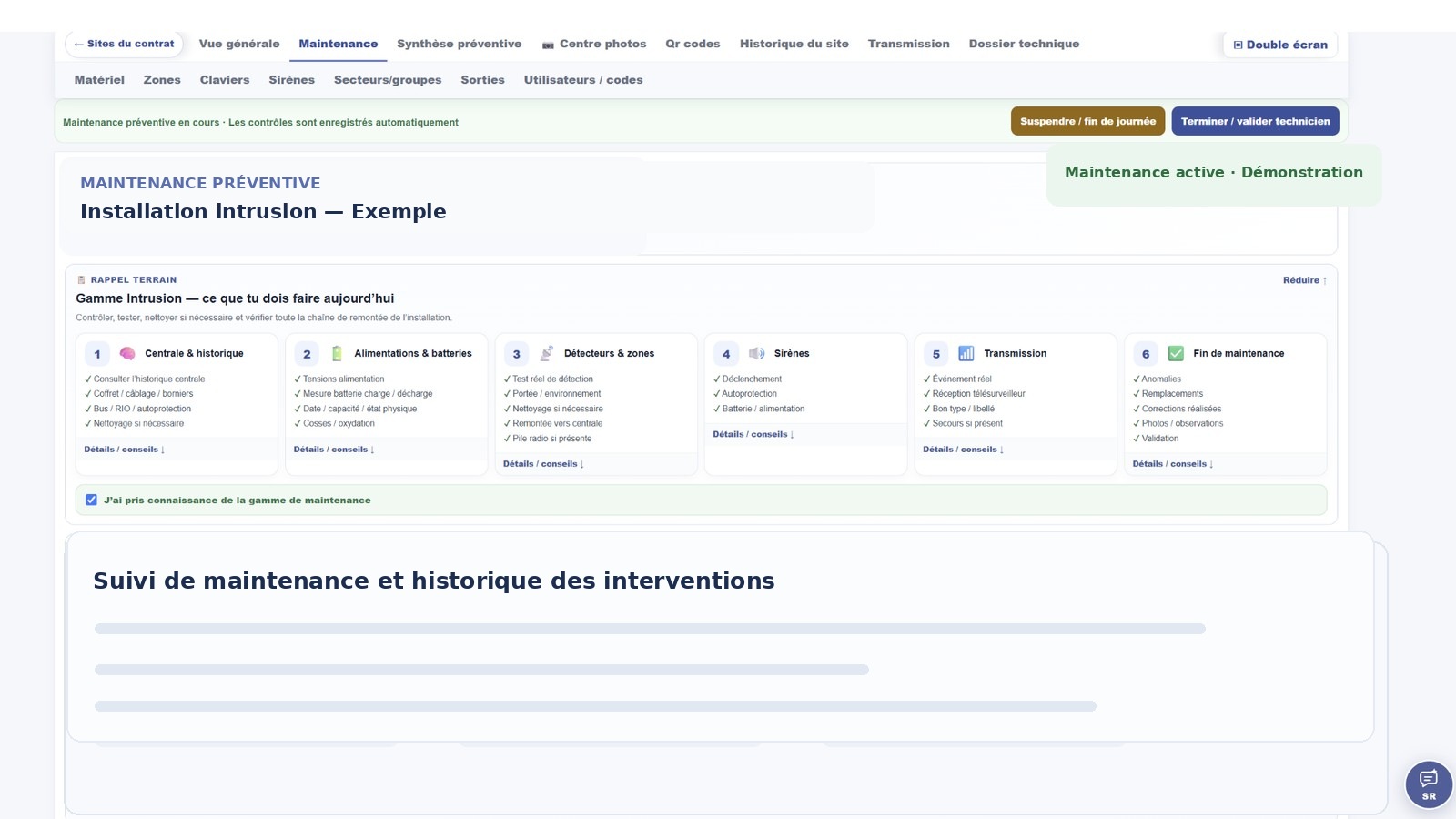 Aperçu d'une maintenance préventive dans SR Connect